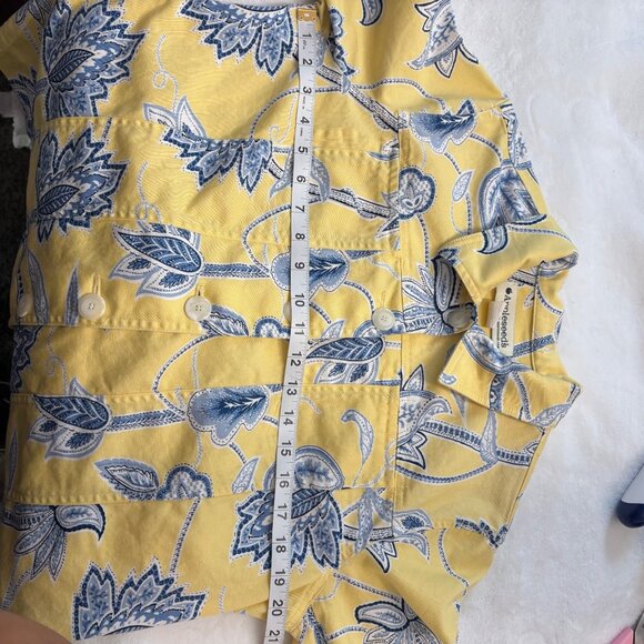 Appleseeds Yellow & Blue Floral Print Button-Up Jacket Womens Size L - Picture 7 of 11